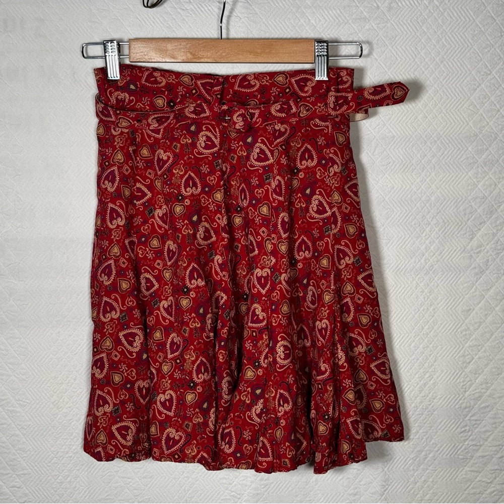 desert west by sherry holt red western Aztec Navajo mini skirt with belt XS